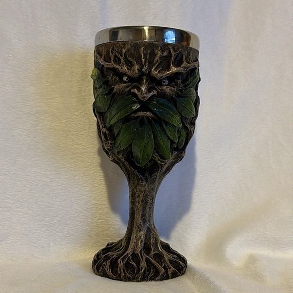 Whimsical Forest Spirit Greenman Deity Wine Goblet Chalice Cup Figure - Picture 1 of 12